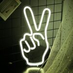 DUDIU Peace Hand Neon Sign Victory Gesture Neon Signs for Wall Decor Peace Neon Light Up Sign for Bedroom Living Room Kids Room Game Room Decoration White Neon Night Light
