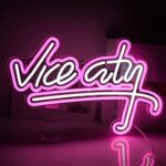 NXYX Vice City Neon Sign Pink Led Sign for Bedroom Wall Decor USB Powered Letter Neon Light for Game Room, Bar, Man Cave, Gaming Zone (18.5×11.4 inch)