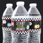 Race Car Party Water Bottle Labels – 24 Stickers