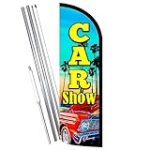 CAR SHOW Premium Windless Feather Flag Bundle (11.5′ Tall Flag, 15′ Tall Flagpole, Ground Mount Stake) 841098195625