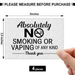 4 Pcs No Smoking Signs Absolutely No Smoking No Vaping of Any Kind Signs No Smoking Sign Includes Adhesive Strips for Easy Installation for Business Home Door Office Restaurant, 3.5 x 5 inch