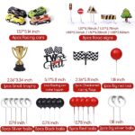 Queeke 34pcs Race Car Cake Topper Two Fast Cake Topper with Racing Cars Racing Car Cake Topper Small Trophy Checkered Racing Flags Road Signs Balls for Race Car Themed Birthday Party Supplies
