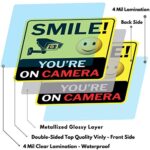 Smile You’re On Camera Sign, Double-Sided 6 Pack 6″x6″ Vinyl Decals for Video Surveillance Signs in/Outdoor, Laminated for UV & Water, Warning Signs, Security Signs, Camera Sign