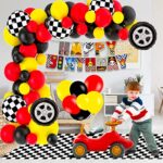 Race Car Party Decorations, 110Pcs Race Car Birthday Party Supplies with Car Balloon Garland Kit Birthday Banner Car Party Signs Cake Topper and Tablecloth for Car Birthday Party Decorations