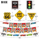 Race Car Birthday Party Decoration Set Race Car Party Signs Racing Birthday Banner Checkered Flags Balloons for Boys Let’s go Racing Party Supplies