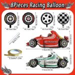 Race Car Balloons, 43 Inch Race Car Party Decoration, Wheel Tire Foil Balloons, Two Fast Birthday Decorations, Black and White Checkered Mylar Balloons, Large Cars Birthday Party Supplies – Pack of 8