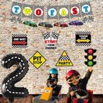 Race Car Two Fast Birthday Party Decorations, Racing Theme 2nd Birthday Decorations for Boys Include Banner Race Car Signs Cake Toppers Checkered Balloons for Two Fast Birthday