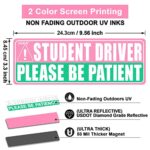 Sukh Student Driver Car Magnet – New Driver Magnet for Car Funny Be Patient Student Driver Magnet Pink Green Safety Warning Rookie Driver Car Bumper Magnets Sign