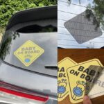 CM Wealth Baby On Board Sticker Sign | Bright Yellow and See-Through | Best Safety Signs | No Needed Suction or Magnets | Durable and Strong Adhesive, 5 by 5 (2 Pack)