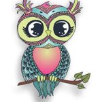 Magnet Pastel Owl Magnetic vinyl bumper sticker sticks to any metal fridge, car, signs 5″