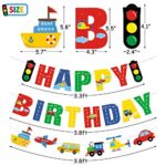 Transportation Happy Birthday Banner Car Bus Train Plane Ship Helicopter Traffic Light Photo Props Garland for Kids Transportation Theme Birthday Party Decorations Baby Shower Supplies