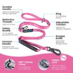 IOKHEIRA 6Ft /4Ft Dog Leash Rope with Comfortable Padded Handle and Highly Reflective Threads for Medium & Large Dogs,4-in-1 Multifunctional Dog Leashes with Car Seat Belt for Training (Pink)