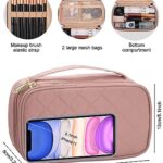 Relavel Small Makeup Bag, Cosmetic Bag for Women 2 Layer Travel Makeup Organizer Black Handbag Purse Pouch Compact Capacity for Daily Use, Makeup Brush Holder, Waterproof Nylon (Nude Pink)