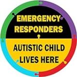 CrayianCo Autistic Child Lives Here Vinyl Sticker – 6″ x 6″ (Pack of 2) Autism Awareness Safety Decal for Emergency Responders Special Needs Sign Warning Home House Window Door