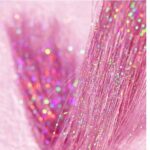 Clip in Hair Tinsel Kit, 6Pcs 20Inch Heat Resistant Glitter Fairy Hair Tinsel Clip in Extensions, Shiny Sparkle Hair Accessories for Women Girls Kids (Pink)