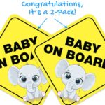 Stickios Baby on Board Sticker for Cars – Sticks Anywhere Including Windows – Cute Removable Baby in Car Sign – No Magnets, Suction Cups or Paint Damage – Baby Elephant (2-Pack)