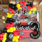 Cars Backdrop Cartoon Cars Birthday Party Supplies 3rd Happy Birthday Backdrop Black White Grid Red Photo Backgrounds Baby Shower Decorations Banner 7x5FT