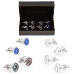 MRCUFF Car Auto Racing Race Steering Wheel Mags Guages 4 Pairs Cufflinks in a Presentation Gift Box & Polishing Cloth