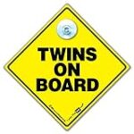 Twins Car Sign, Baby on Board Sign for Twins, Twin On Board Car Sign, High Visibility Baby Car Sign with Suction Cup, Designed to Notify Others of Baby in Car, 14 cm x 14cm x 2cm