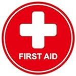 First Aid Sign,4 inch 5pcs Round Waterproof with UV Protection First Aid Sticker for Office,School,Home