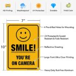 (3 Pack) Smile You’re On Camera Video Surveillance Sign – 10 x7 Inches .040 Rust Free Heavy Duty Aluminum – Indoor or Outdoor Use for Home Business CCTV Security Camera,UV Protected & Reflective