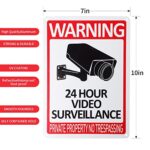 24 Hour Video Surveillance Sign, Reclcatt 10 x 7 inch No Trespassing Aluminum Warning Sign for Business CCTV Security Camera, Reflective, UV Protected, 2-Pack