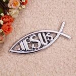 2pcs Jesus Fish Decal Sticker Silver,3D Car Chrome Decal Emblem Sticker Religious God for Jesus Christian Fish Symbol