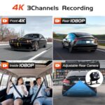 Dash Cam Front and Rear, 4K Built-in WiFi Dash Cam with 64G SD Card Dash Camera for Cars with WDR Night Vision 170°Wide G-Sensor Parking Monitor Loop Recording APP (3 Channels)