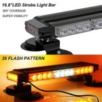 ASPL 16.8 Inch LED Strobe Flashing Light Bar, 26 Flashing Modes High Intensity Emergency Hazard Warning Beacon Lights with Magnetic Base for Car Trucks Trailer Roof Safety (Amber White Amber)