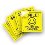 Smile You’re on Camera Sticker, 6x 6 Inch, 4 Pack, Durable, Black and Yellow, Self-Adhesive