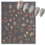 TailaiMei Valentine’s Day Star Moon Nail Stickers, Self-Adhesive Golden Heart Nail Art Decals for DIY Nail Decorations (3 Sheets)