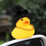 wonuu Rubber Duck Car Ornaments Yellow Duck Car Dashboard Decorations with Propeller Helmet for Christmas Decor and Home Decorations for Adults (U-Black)