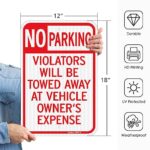 GicnKeuz Large No Parking Signs,18×12 Inches Violators Will Be Towed Away at Vehicle Owner’s Expense Signs, Engineer Grade Reflective Aluminum, Fade Resistant,Indoor or Outdoor Use (2-Pack)