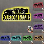 Personalized Race Car Sign With Led Lights| Personalized Race Car Wall Decor Art Custom Name Metal Sign,Gift For Boys/Racer,with Remote control,16 colors (style 1)