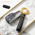 Gkeygo Leather Car Keychain, Handmade Woven Keychains for Women and Men, Universal Key Fob Holder with 360 Degree Rotatable, Anti-Lost D-Ring, 2 Keyrings and 1 Screwdriver – Black