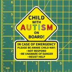 Child with Autism On Board Sticker 2-Pack Decals | Latex Optimized Bright Visible Durable Stickers | 5.5-Inches by 4.5-Inches | Emergency Alert for Autistic Child Stickers