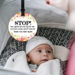 Stop, No Touching Baby Car Seat Sign or Stroller Tag, 2 Pack Flower Baby Car Safety Signs Tags for Newborn Baby, Baby Car Seat, Baby Stroller Backpack. (5 Inches)