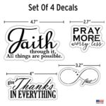 Religious Faith Vinyl Stickers – 4 Piece Decals Car Window Decals – Vinyl Car Sign Sticker – All Weather Proof – Pray More – Faith Infinity Love – Easy to Put On Car