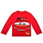 Disney Cars Boys’ Long Sleeve Shirt Costume and Jogger Set for Toddler and Little Kids – Red/Black