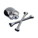 T Tocas Chrome Skull Crossbone Pirate Car 3D Emblem Metal Badge Sticker Decal Silver