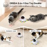 ORSDA Cat Laser Toy, 2-in-1 Interactive Cat Toys for Indoor Cats, Automatic Laser Pointer Cat Toy, 8 Holes Mice Whack A Mole Moving Feather, USB Rechargeable Electronic Kitten Toys for All Breeds