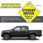 Dickno 2 PCS Student Driver Sticker for Car Window, 5”×5” Removable New Student Driver Safety Sign with Suction Cup, Please Be Patient Student Driver Decal Sticker for New Driver