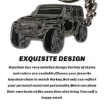 Metal Car Keychain for Jeep Wrangler Sahara Rubicon 2010-2024 Version,Black Bear Sunriser Car Key Fob Lanyard,Identical Car Shape Car Key Chain Keyring for Wrangler,Gifts for Men Women,Black
