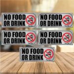 (5 Pack) No Food or Drink Allowed Sign Sticker, Self Adhesive Vinyl No Food or Drinks Permitted Sign for Indoor or Outdoor Office Business