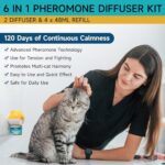Woyamay Cat Calming Diffuser – Cat Pheromones Calming Diffuser for Cat Anxiety Relief 6-in-1 Cat Pheromone Diffuser Kit with 2 Diffuser + 4 Refill 48ml Vial – 60 Days Pheromone Diffuser to Calm Cats