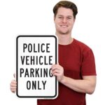 SmartSign – K-4470-AL-12×18 “Police Vehicle Parking Only” Sign | 12″ x 18″ Aluminum Black on White