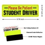 SINGARO Student Driver Magnet for Car,Please Be Patient Student Driver,Magnetic Student Driver Sign,3Pcs Reflective Novice Driver Sticker,New Driver Decal for Car Removable Exterior Accessories