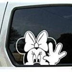 Minnie Waving Peeking Car Truck Vinyl Decal Sticker (White, 6″)