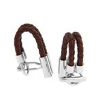 MRCUFF Leather Braided Brown Pair Cufflinks in a Presentation Gift Box & Polishing Cloth