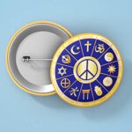 Interfaith Peace with Symbols from Many Religions Button Pinback for Backpacks, Jackets, Hats 2.25 Inches